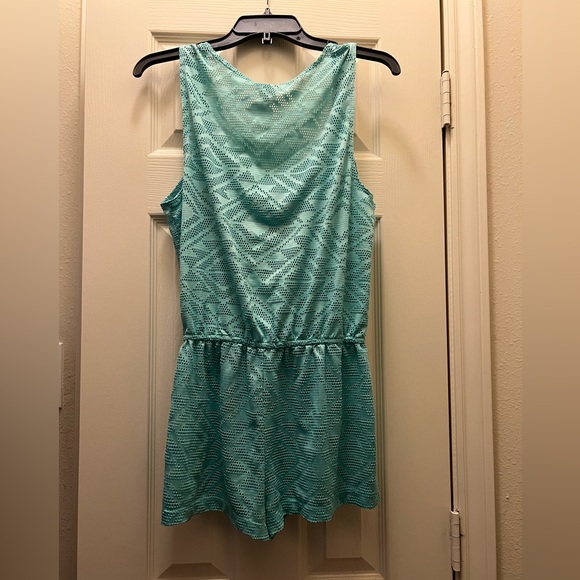 Turquoise mesh swim romper cover up - Picture 2 of 4